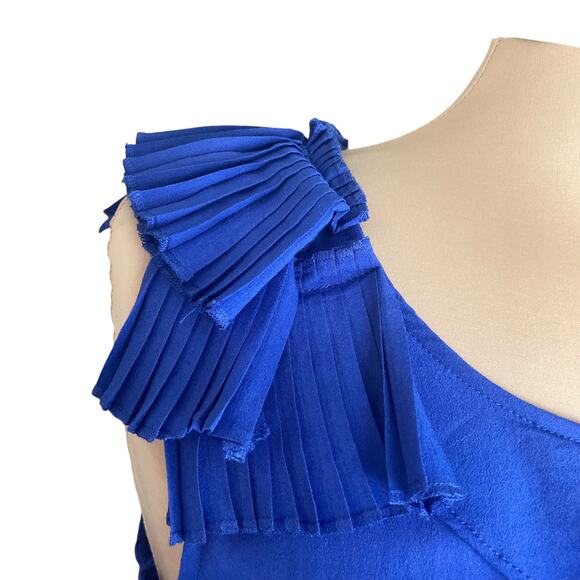 Doe & Rae Cobalt Blue Ruffled Dress Sz LARGE Pleated Accents Party Date Night - Picture 8 of 12